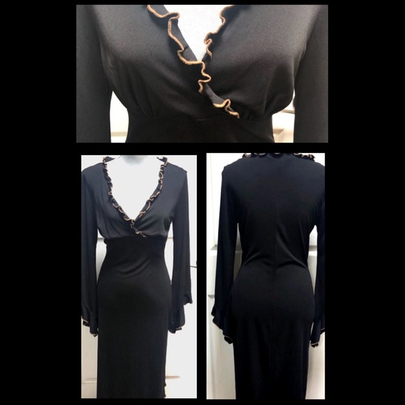 jonathan martin Dresses & Skirts - Black Vintage Dress w brown scallop trim